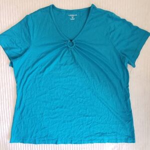 Croft & Barrow Women's Blue V-Neck Boho Top 1X